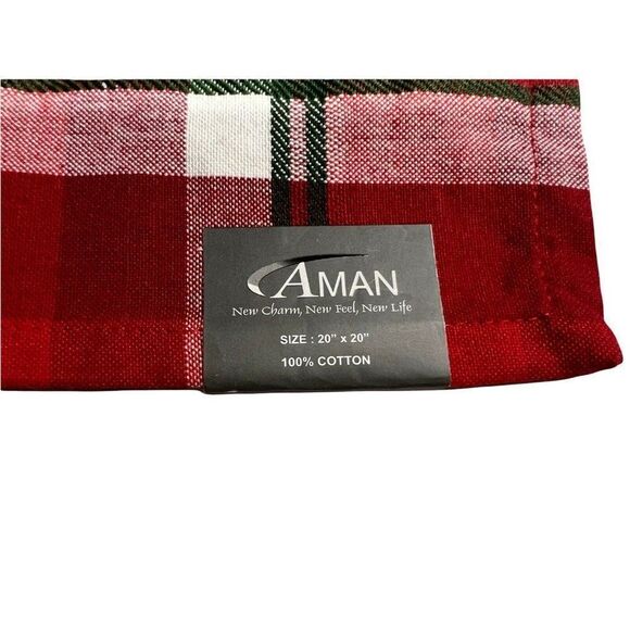 Plaid Red Black White Set of 2 100% Cotton Dinner Napkins / Towel by Aman 20x20” - Picture 3 of 3